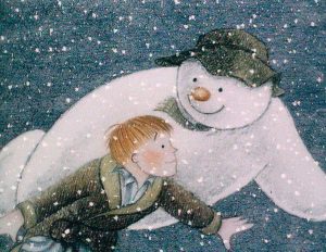 Image of snowman and boy in flight