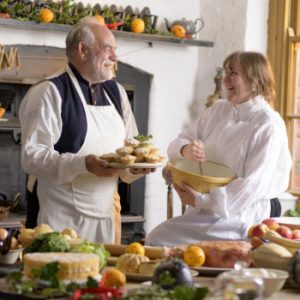2 chefs cooking in a Victorian kitchen